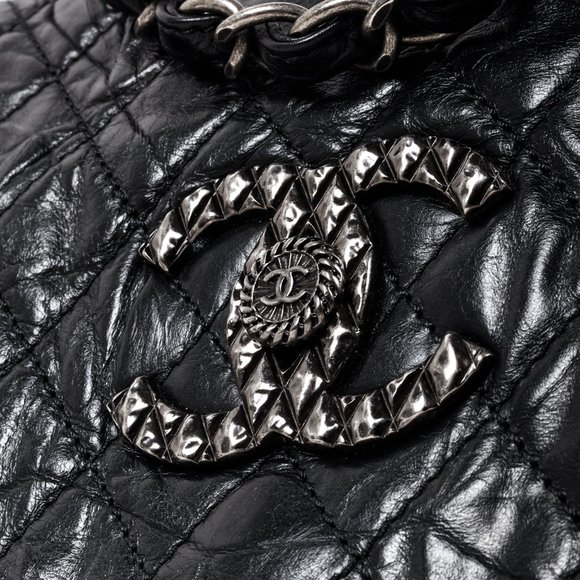 Chanel 2009 Black Quilted Crinkled Calfskin Fold Over CC Bag RHW - Picture 9 of 12